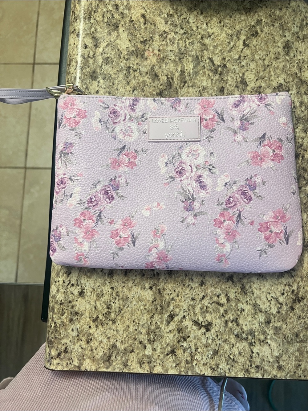 LoveShackFancy Lavender Floral Wristlet with Pink Accents